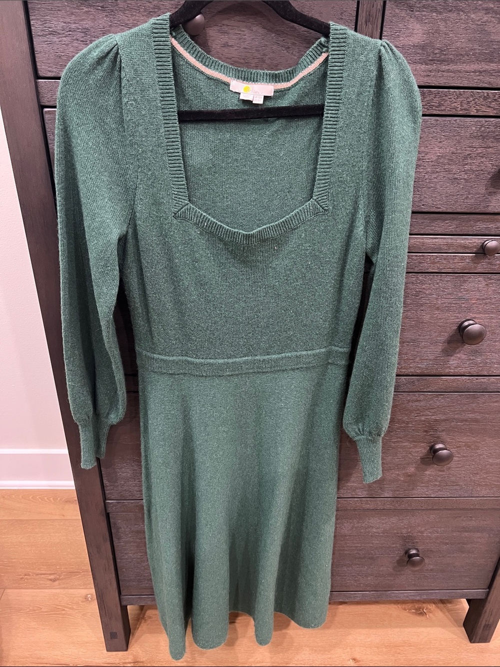 Boden Forest Green Square-Neck Long Sleeve Knit Dress